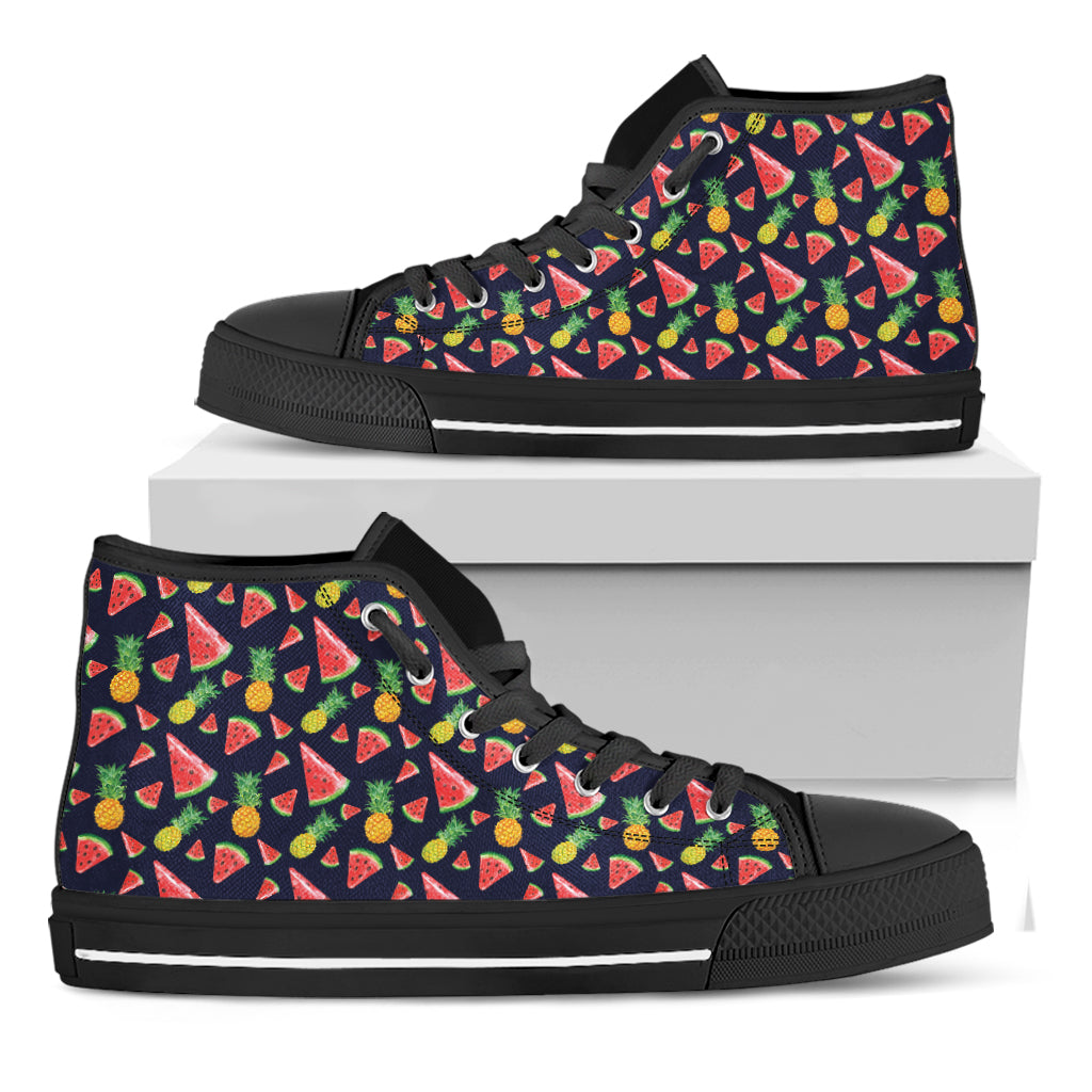 Watercolor Tropical Pattern Print Black High Top Shoes