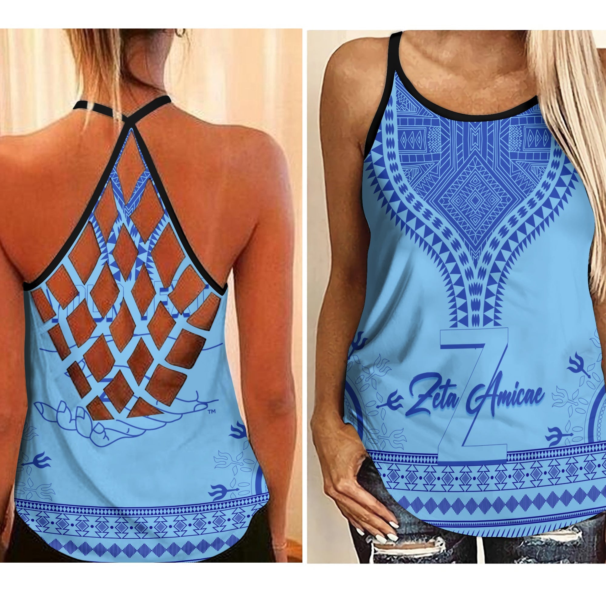 Zeta Amicae Criss Cross Tank Top Dashiki Design Lt7