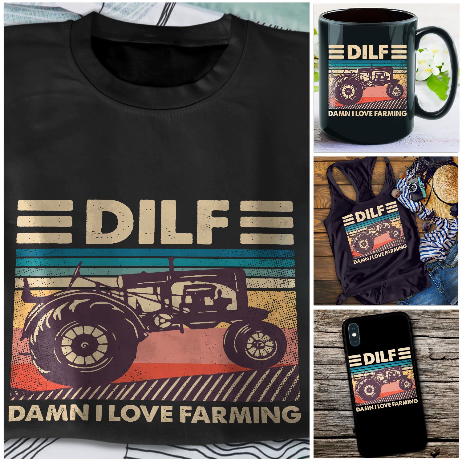 Farmer Dilf Damn I Love Farming Graphic Unisex T Shirt, Sweatshirt, Hoodie Size S – 5XL