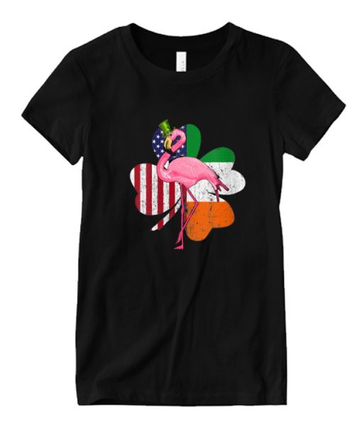 Irish American Flag Four Leaf Clover Flamingo RS T Shirt