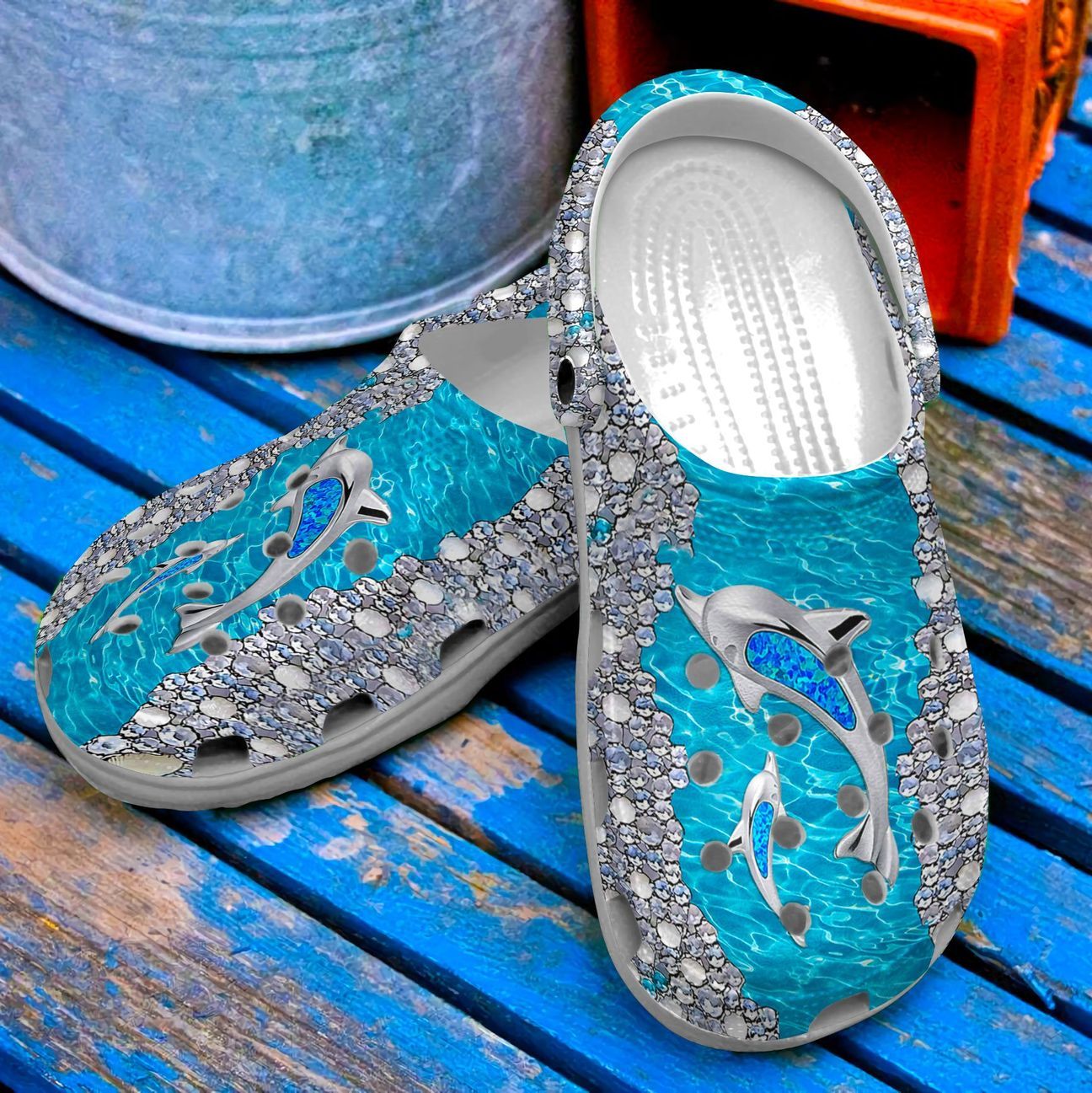 Dolphin Personalized Clog, Custom Name, Text, Color, Number Fashion Style For Women, Men, Kid, Print 3D Dolphin Gemstone