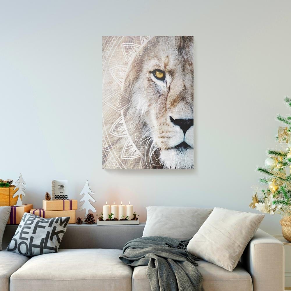 Custom Canvas Lion Face Mandala Full Printing Animal Wall Art Canvas Wall Art And Decor