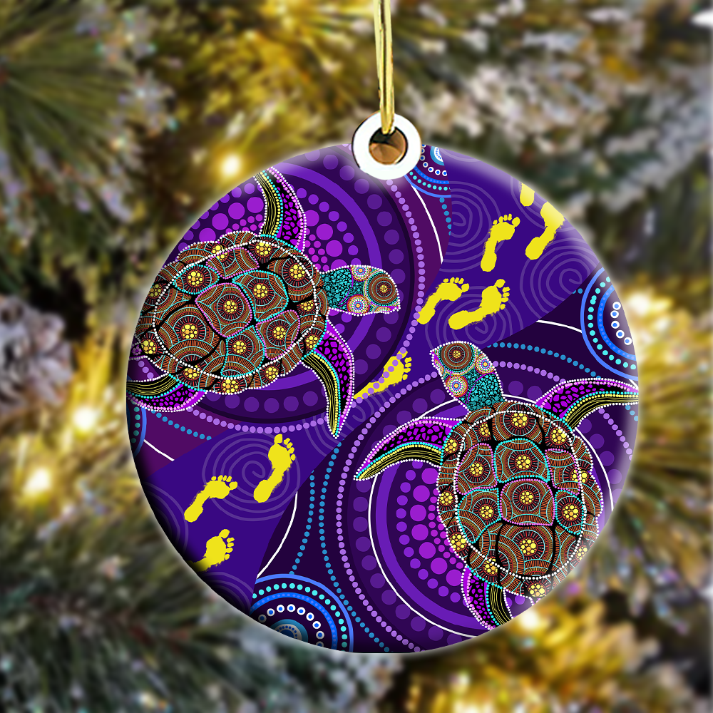 Tmarc Tee Aboriginal Purple Turtles Dreamtime Christmas Ornaments