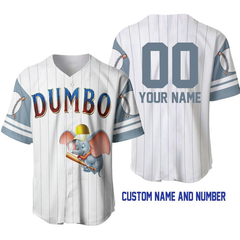 Personalized Dumbo The Flying Elephant All Over Print Pinstripe Baseball Jersey – White