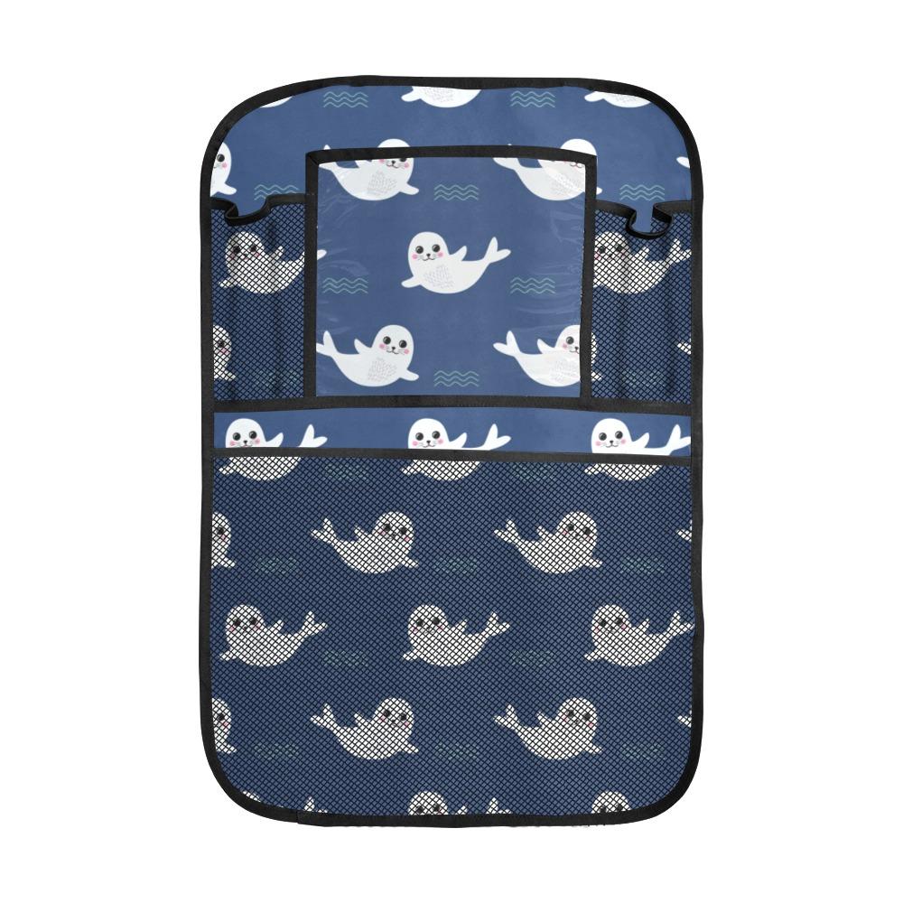 Cute White Baby Sea Lion Seal Pattern Car Seat Back Organizer