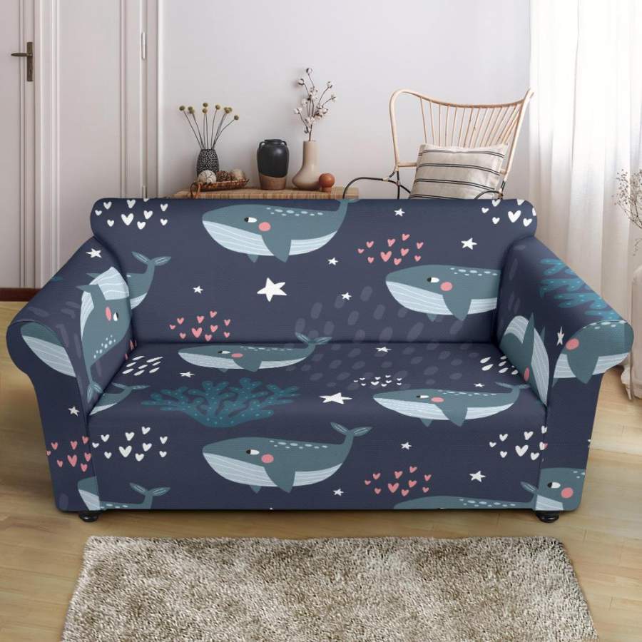 Whale Humpback Print Pattern Loveseat Cover