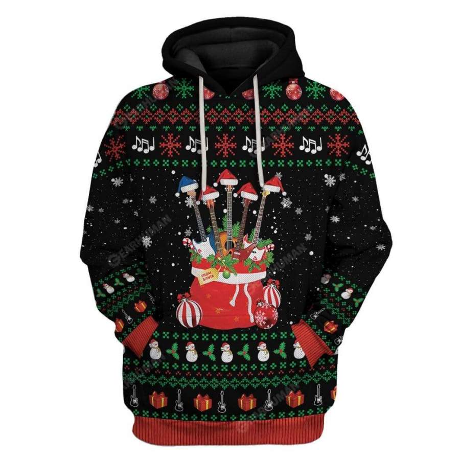 Ugly Christmas Guitars Santa Custom Tshirt Hoodies Apparel