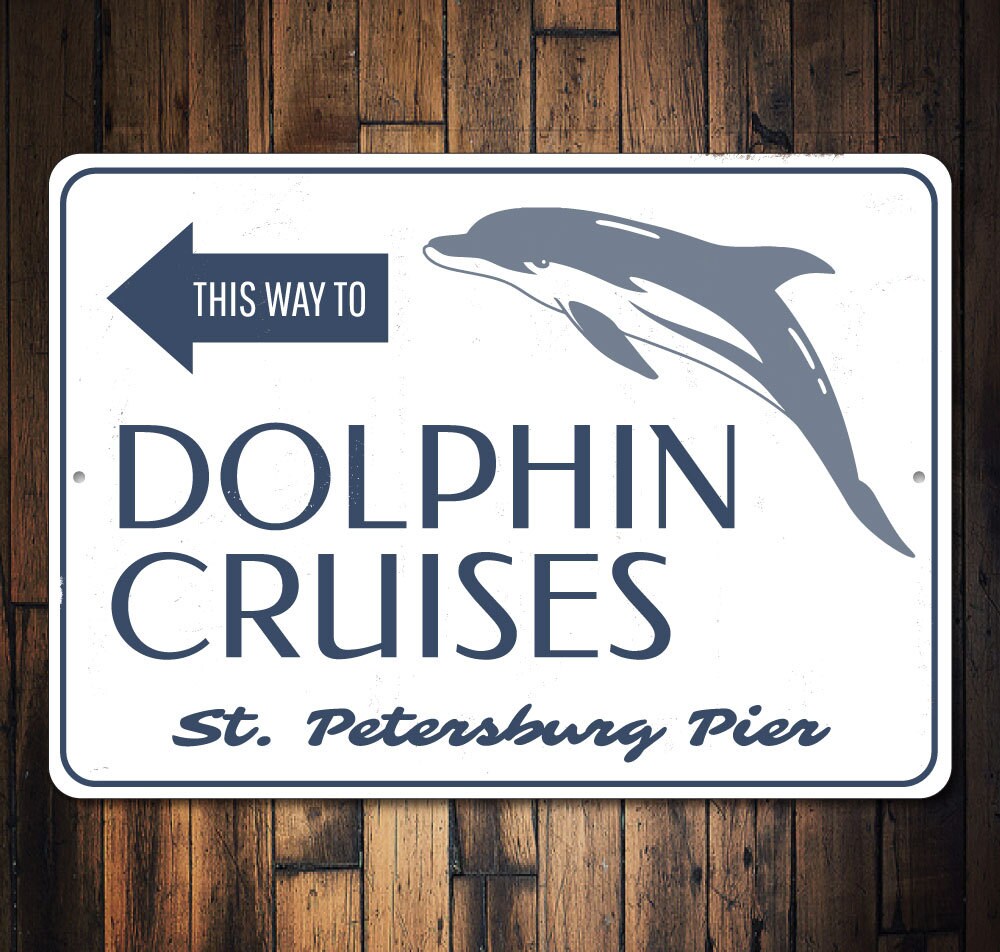 Dolphin Cruises Sign, Personalized This Way Arrow Beach Location Pier Metal Decor, Custom Dolphin Lover Gift, Metal Dolphin Sign, Metal Sign