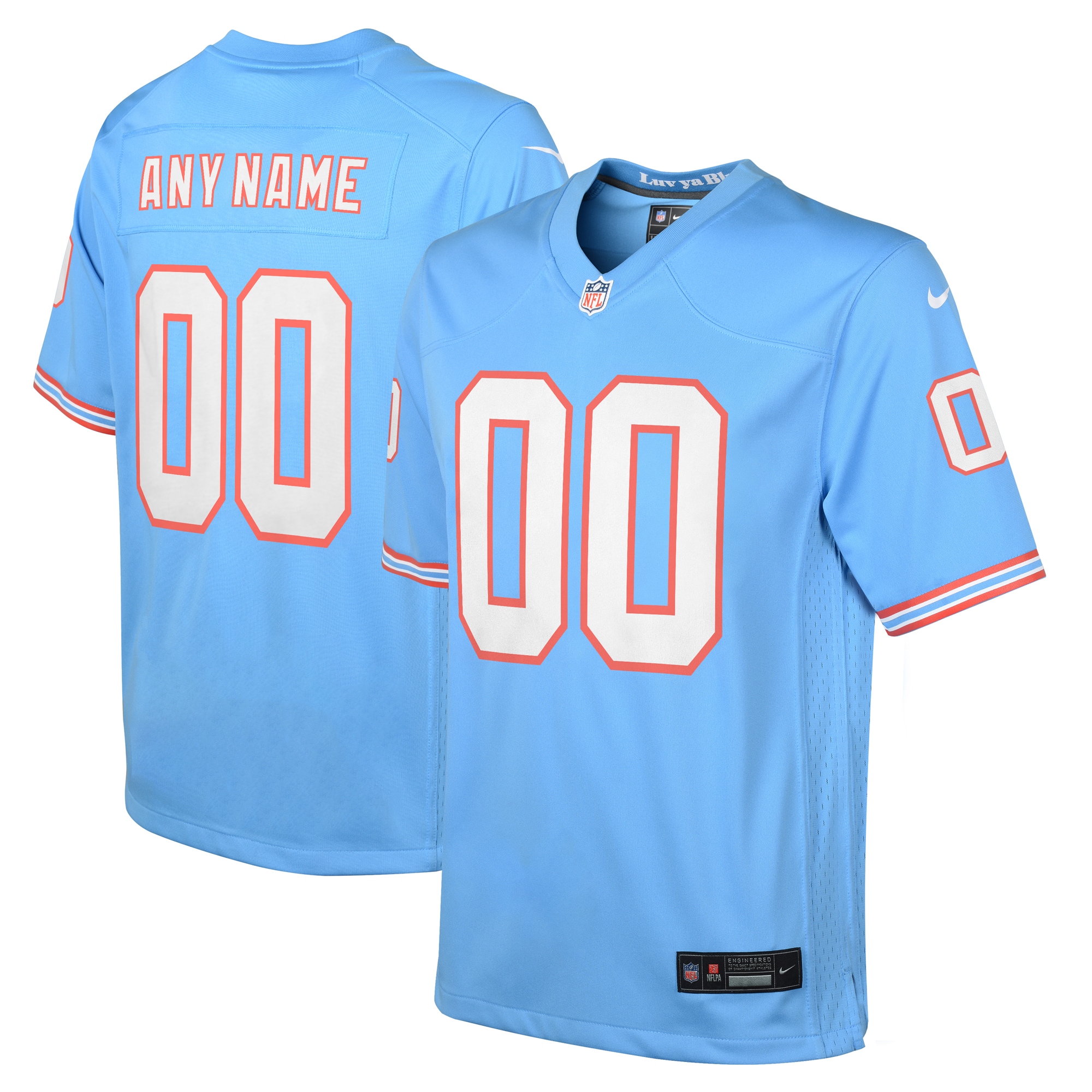 Tennessee Titans Youth Oilers Throwback Custom Game Jersey – Light Blue