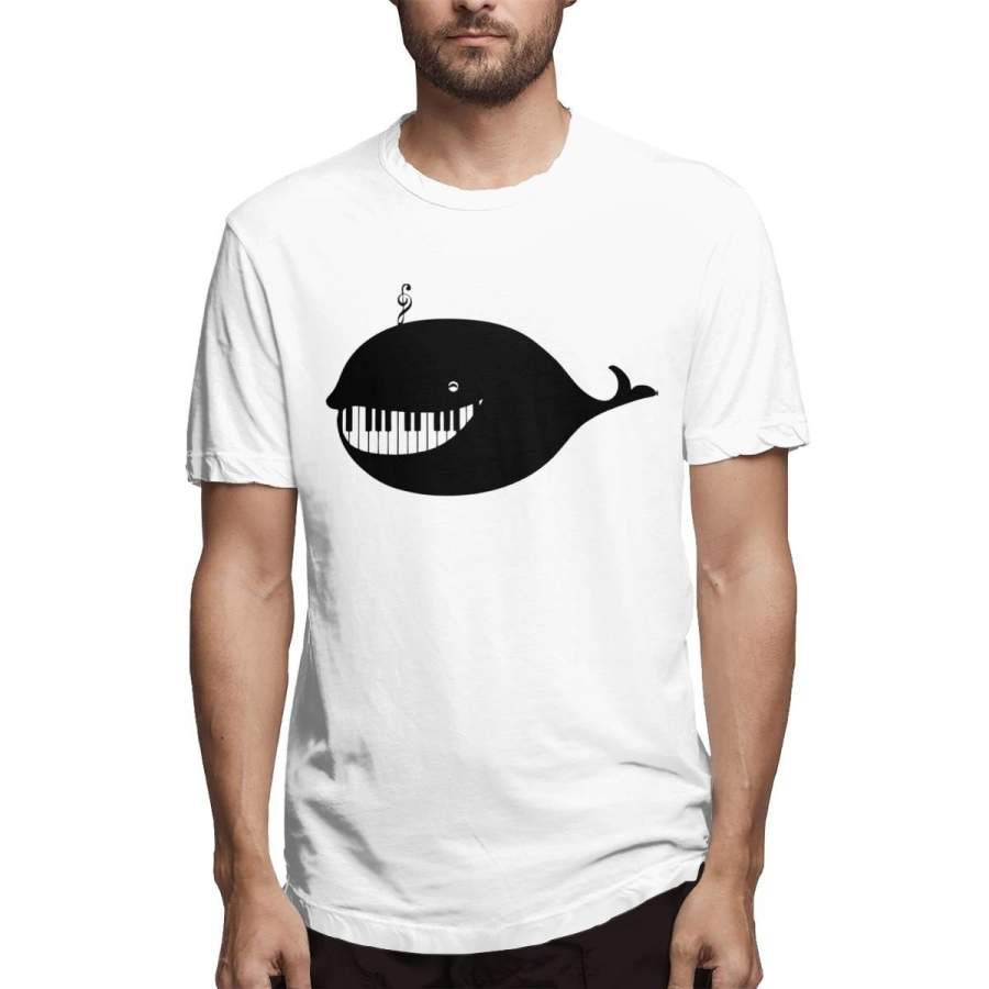 Summer Fashion Men’s Cotton T-shirt Whale Piano Graphic T-shirt Printed Plus-size Men’s T-shirt Summer Tops