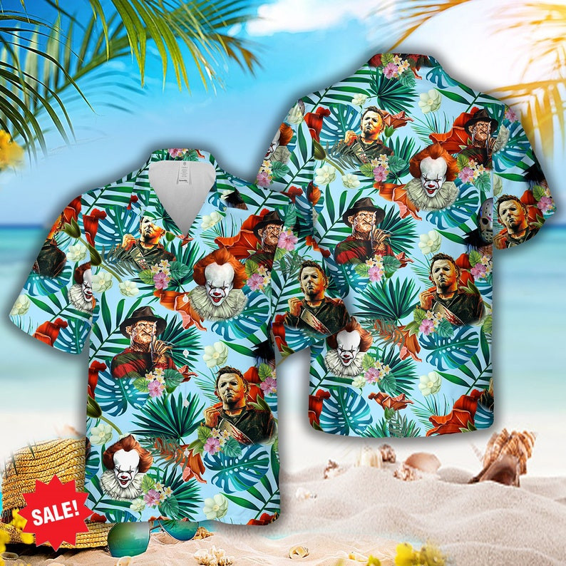 Horror Movie Characters It Tropical Forest All Over Print Hawaii Shirt Light Blue Ha8176