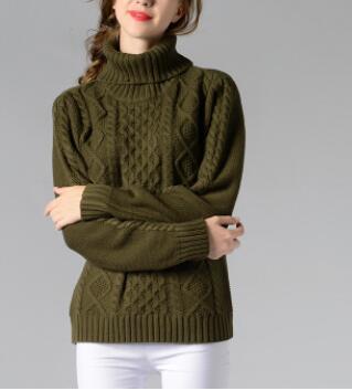 2021 Europe And America Fan Autumn And Winter Thick Cashmere Sweater Female Mock-Neck Lazy Loose Sweater Cable Knitted Bottoming alx