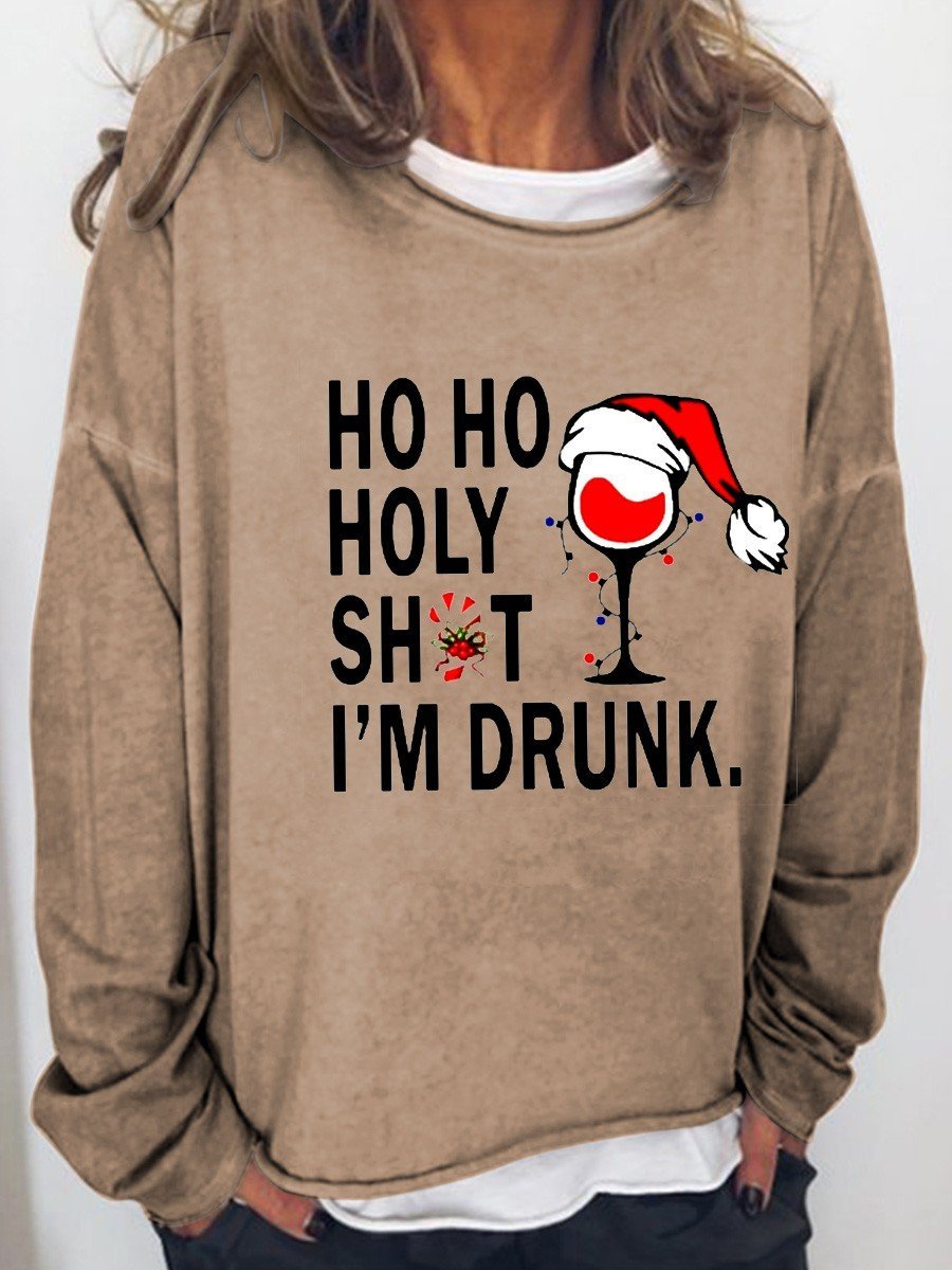 Women’S Ho Ho Holy Funny Christmas Drunk Long Sleeves Top