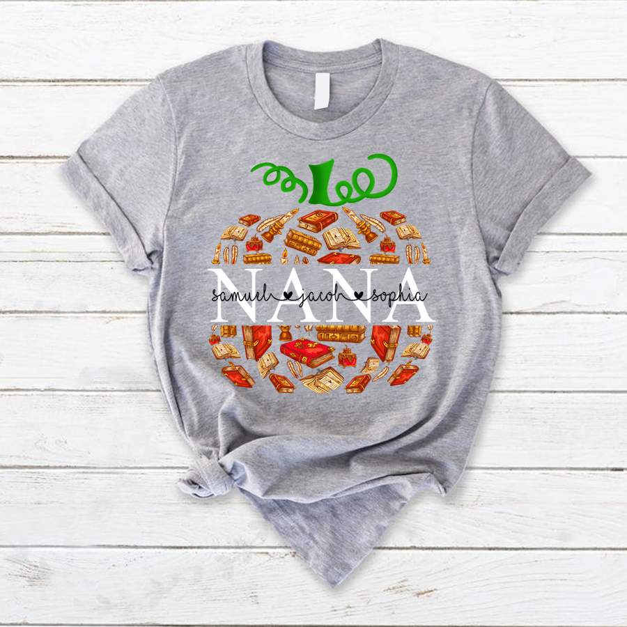 Personalized Nana Pumpkin Books Kids Names – Halloween Shirt