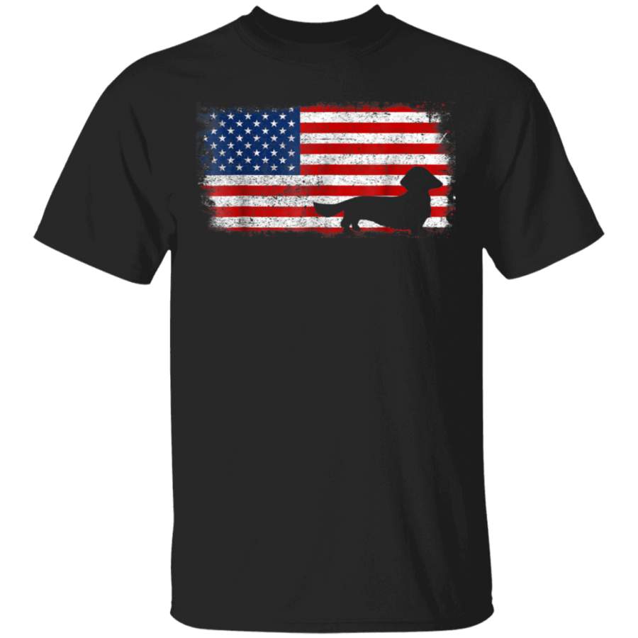 DACHSHUND LONGHAIR American Flag Vintage TShirt