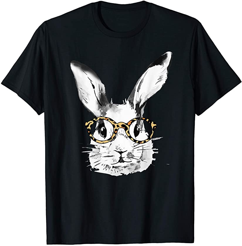 Cute Bunny Face Shirt Leopard Print Glasses Easter Gift T-Shirt