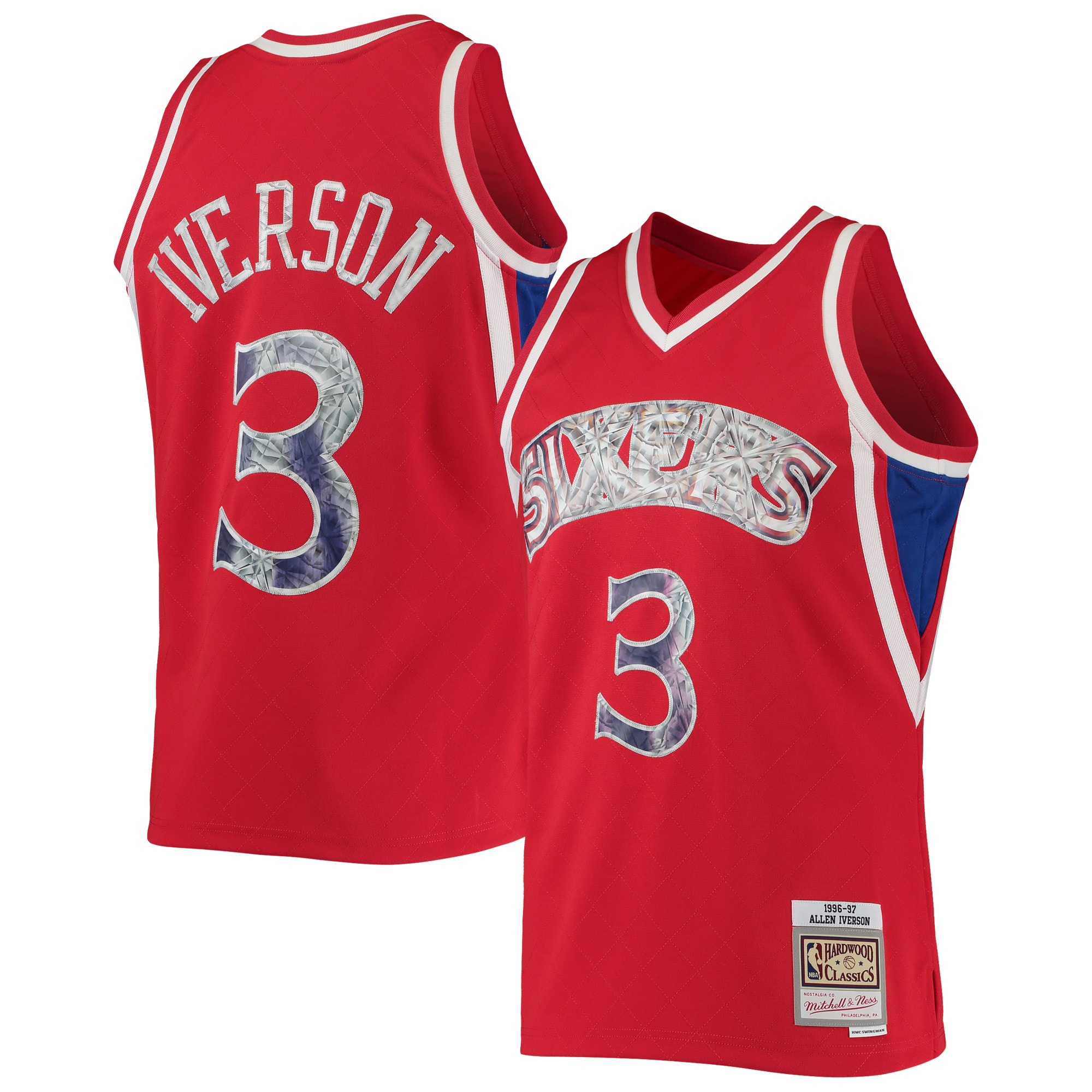 Allen Iverson Philadelphia 76ers Mitchell & Ness 1996-97 Hardwood Classics NBA 75th Anniversary Diamond Swingman Jersey – Red