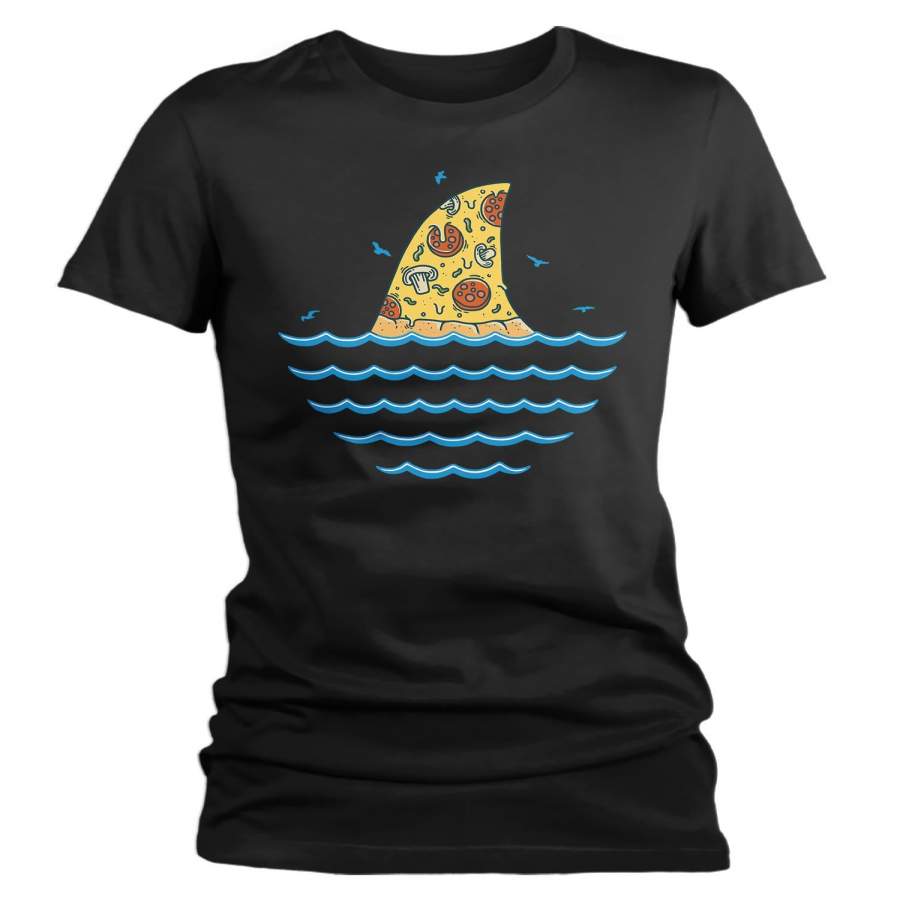 Women’s Funny Shark T Shirt Pizza Shirts Funny Shark Shirt Shark Fin Pizza T Shirt Killer Pizza Shirts