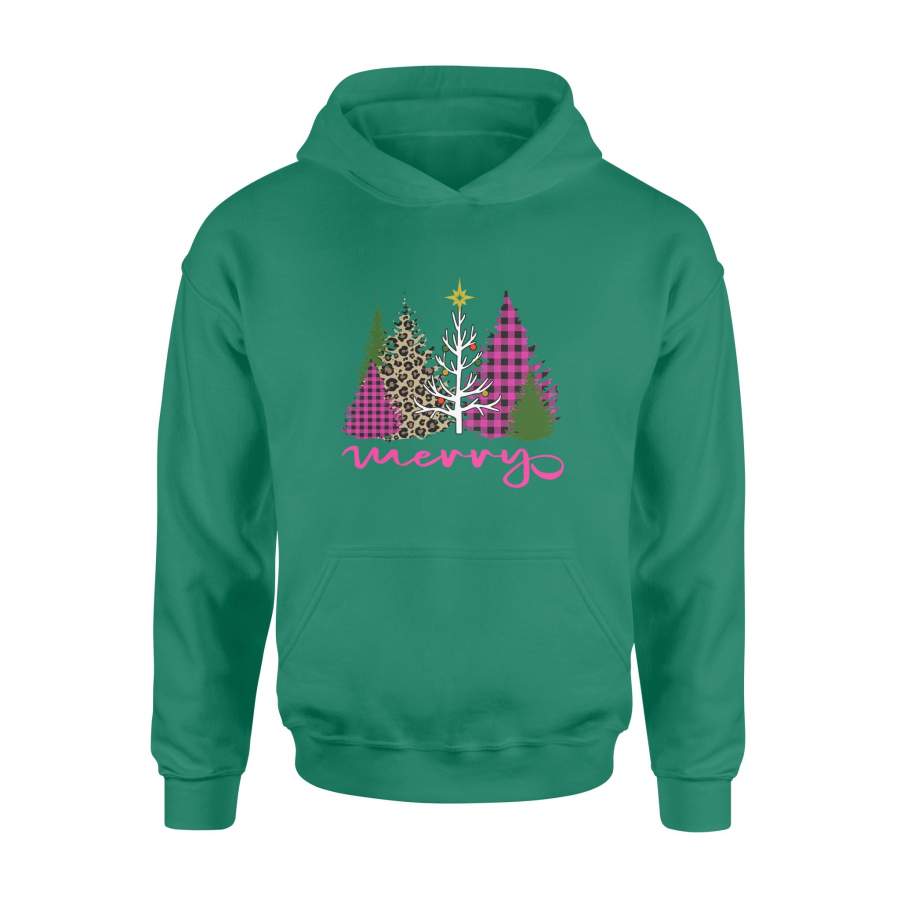 Christmas Tree Pink Buffalo Plaid Leopard Xmas Hoodie