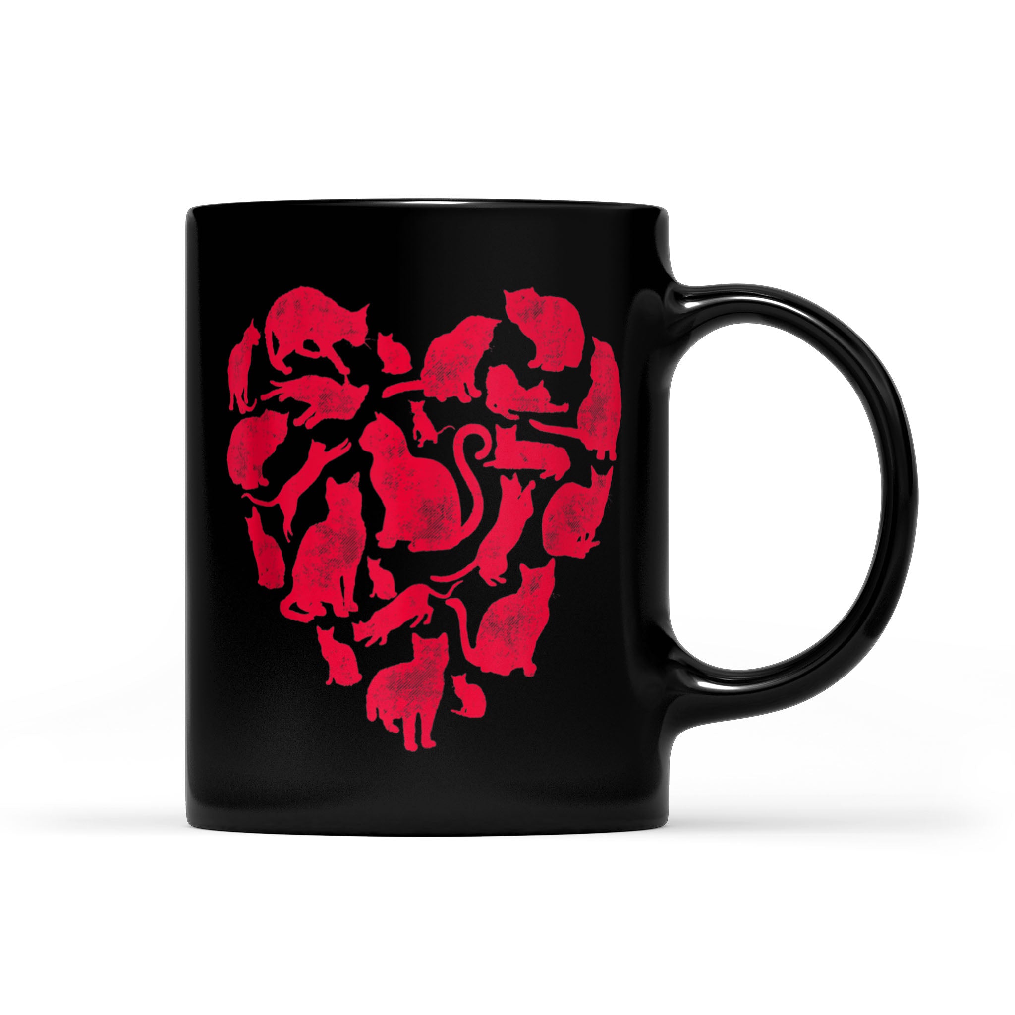 Cat Heart Valentine’s Day Gift Kitty Kitten Lover – Black Mug