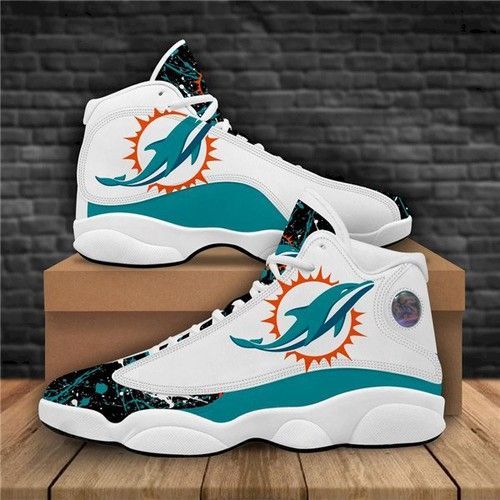 Women Miami Dolphins Air Jordan 13 High Top Leather Sneakers 001