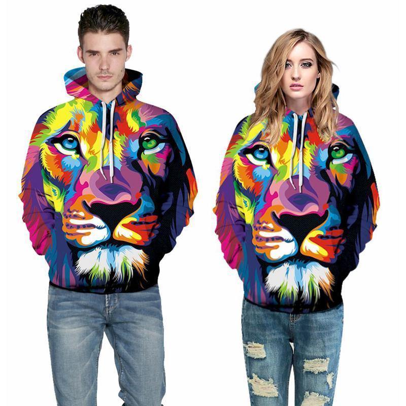 3D Print Hoodie – Color Paint Lion Head Pattern Pullover Hoodie  Css026