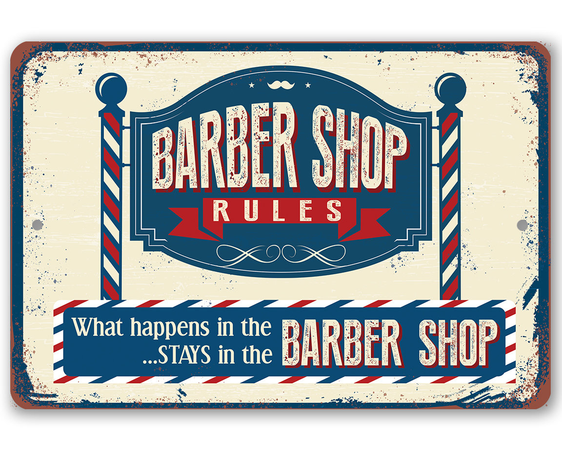 Tin – Metal Sign – Barber Shop Rules – 8″x12″/12″x18″ Use Indoor/Outdoor – Great Decor and Gift for Barber