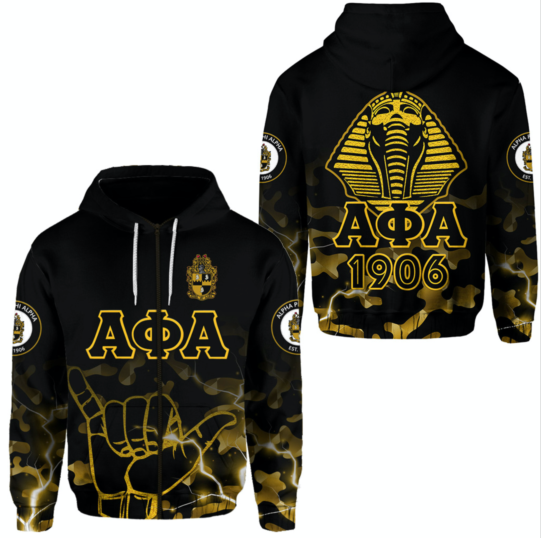 Alpha Phi Alpha Fraternity Zip Hoodie Camouflage Black Vibes – Hand Sign Lt8