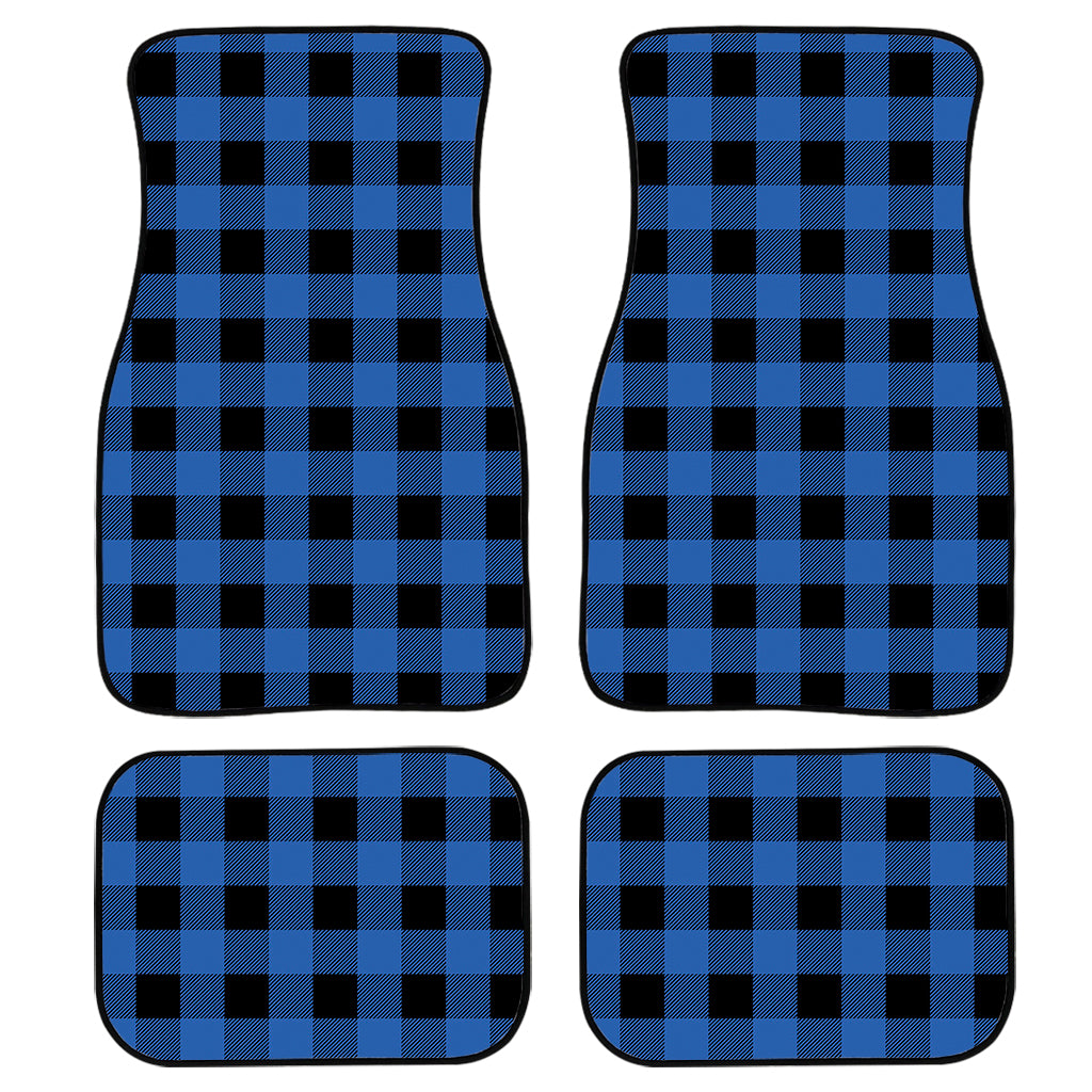 Blue And Black Buffalo Plaid Print Front And Back Car Floor Mats, Front Car Mat