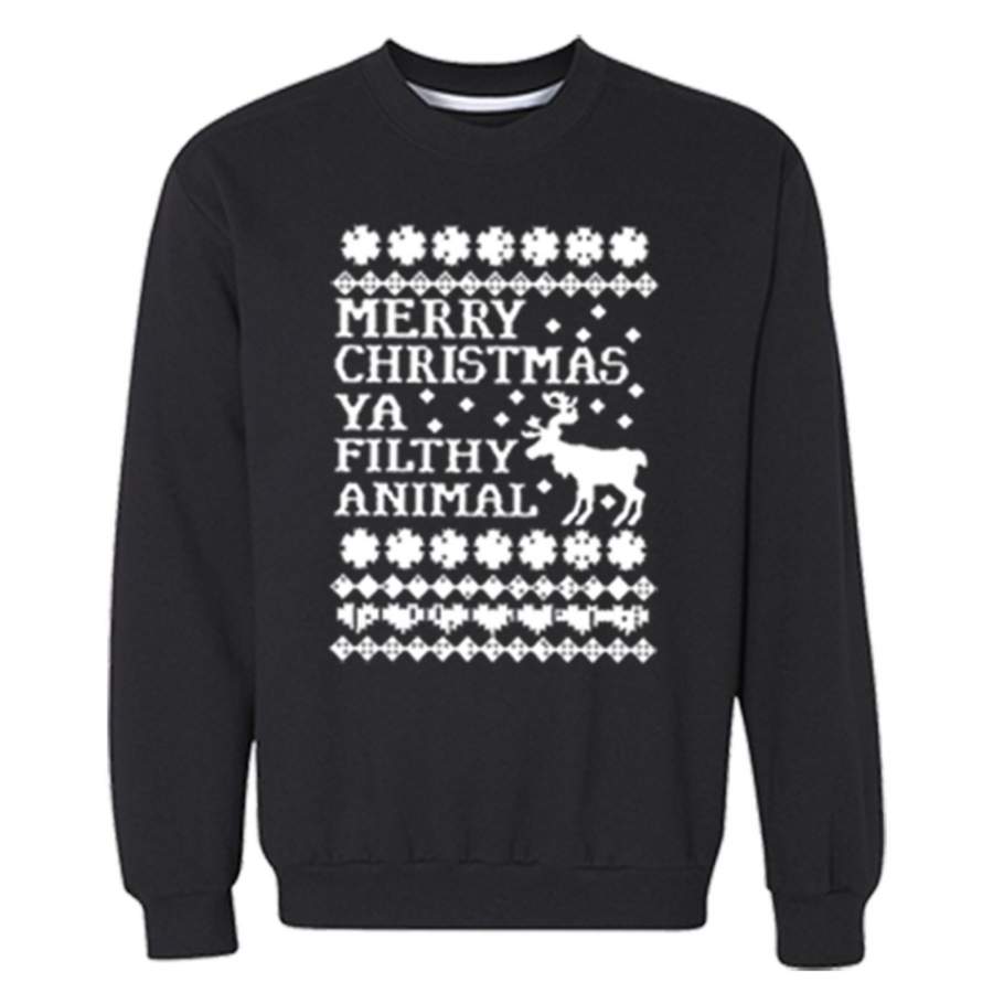 XtraFly Apparel Ya Filthy Animal Ugly Christmas Pullover Crewneck-Sweatshirt