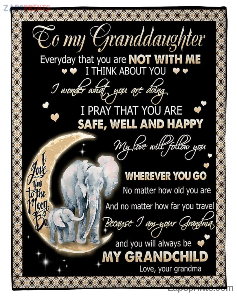 To My Granddaughter Elephants Blanket – Custom Blanket / Personalized Blankets / Photo Blanket – Fleece Blanket / Sherpa Blanket