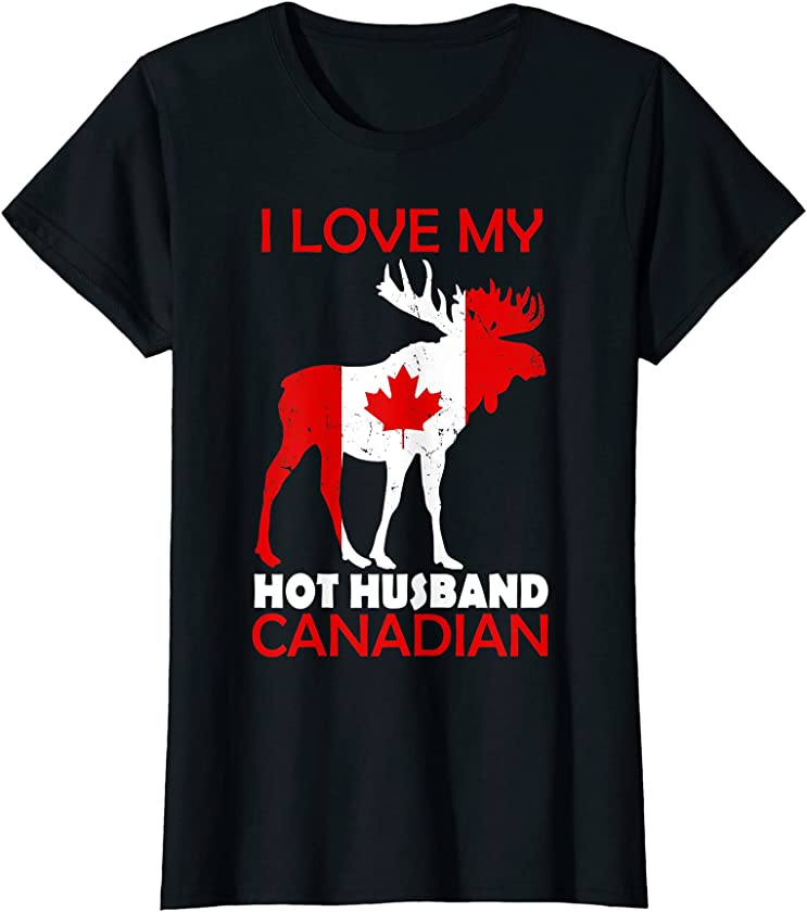 Womens LgBN I Love Husband Canadian Maple Leaf Animal Canada Day T-Shirt