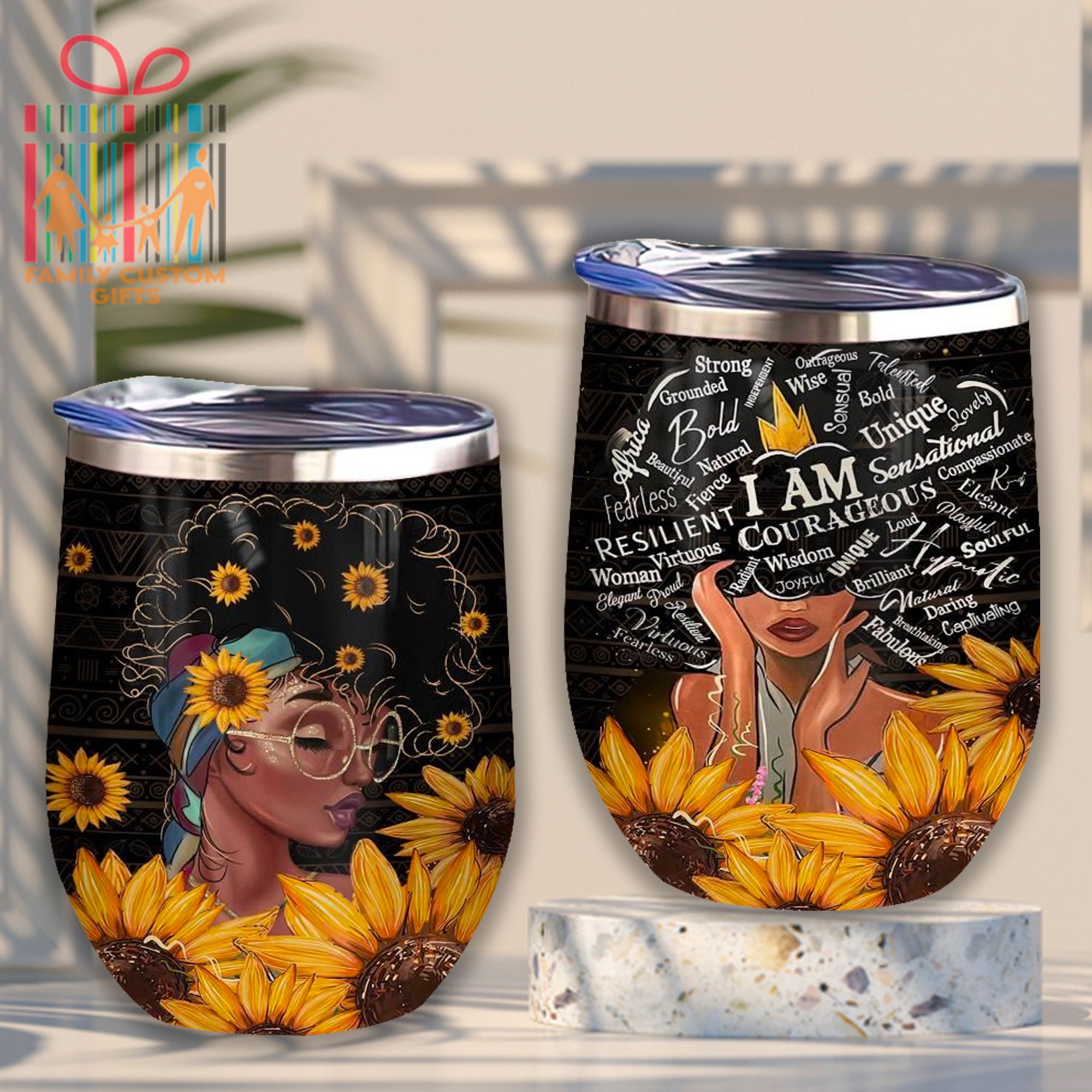 African American Black Girl Magic Custom Tumbler Cups For Girl & Women Personalized Stainless Steel Wine Glasses