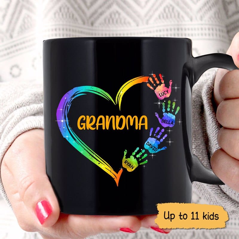 Grandma Mom Heart Handprint Personalized Mug