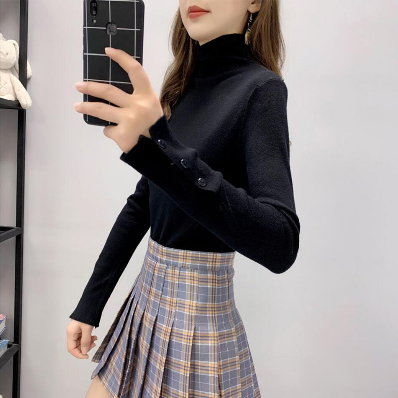 Turtleneck Women Sweater 2022 Autumn Winter Korean Fashion Slim Pullover Basic Tops Y2K Soft Knit Sweaters Long Sleeve Button alx