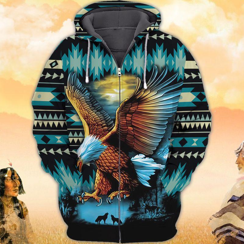 Native Eagle Pattern 3D Zipper Hoodie