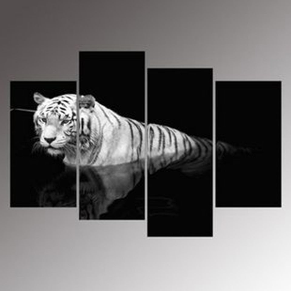 White Tiger In River 4 Piece Hd Multi Panel Canvas Wall Art Frame