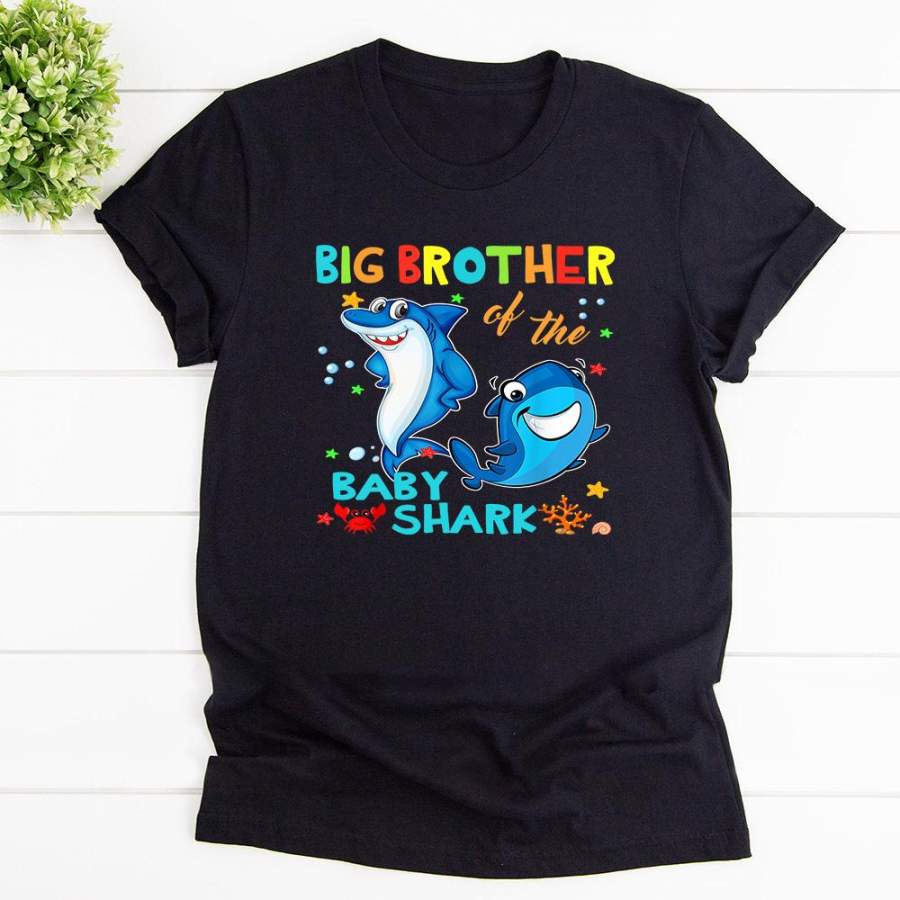 Big brother of the baby shark black cotton t shirt for men and women S-6XL