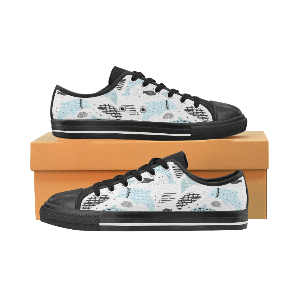 Cute Dolphins Childish Style Pattern Men’S Low Top Canvas Shoes Black Gift For Men Women