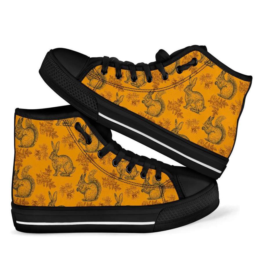 Squirrel Rabbit Pattern Print Men Women’s High Top Shoes