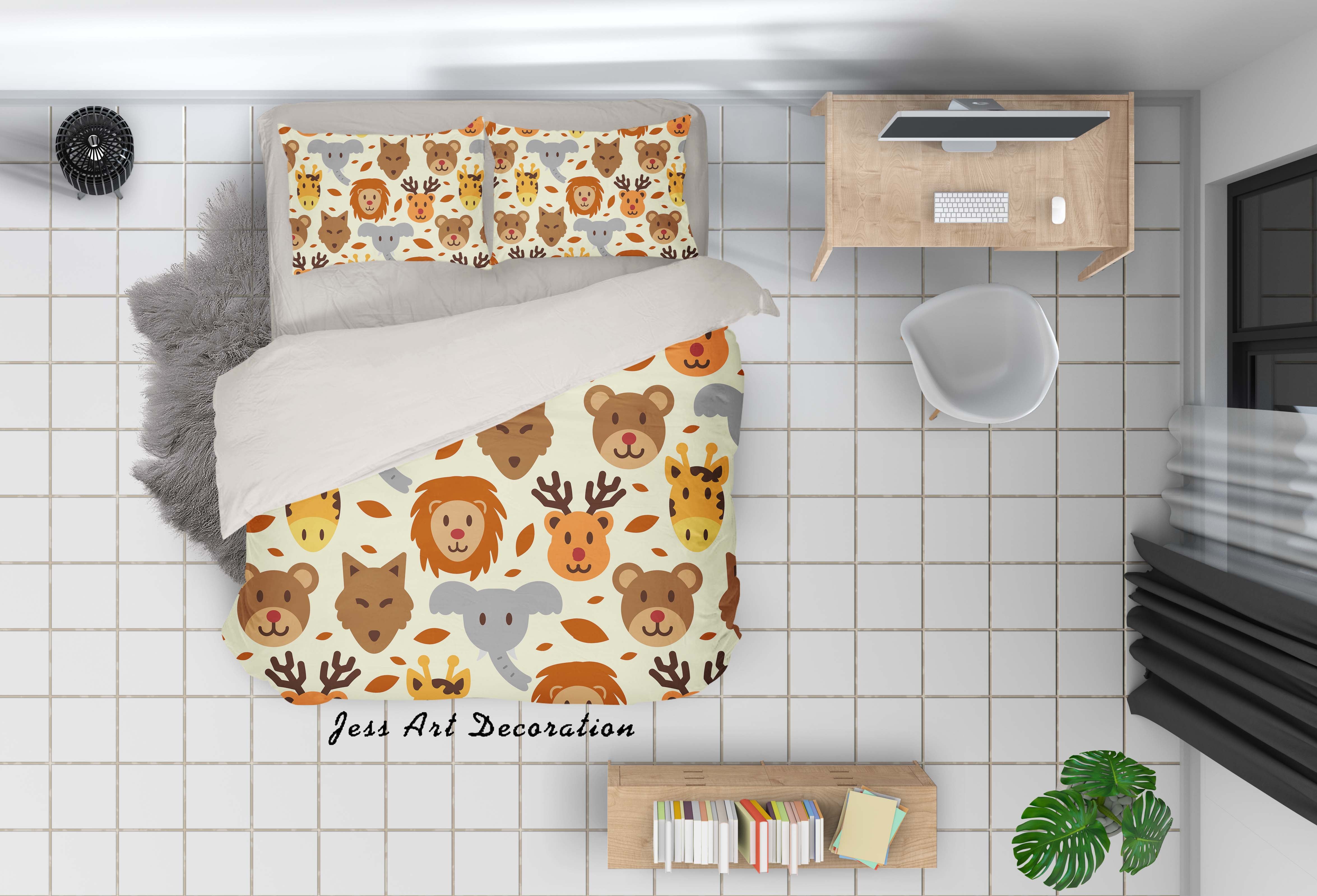 3D Hand Drawing Animals Lion Giraff Bear Reindeer Quilt Cover Set Bedding Set Pillowcasesn 76