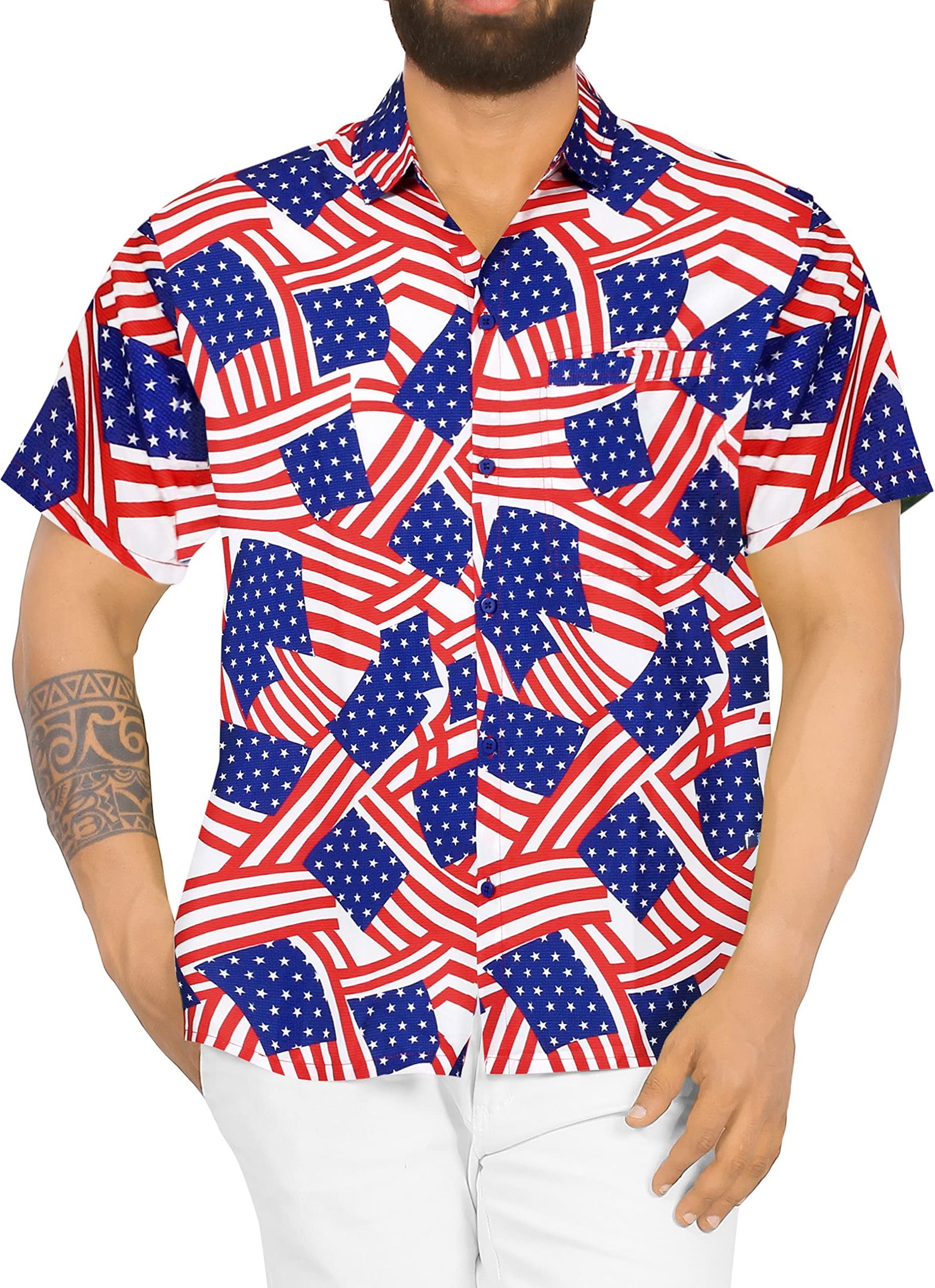 Usa Flag Blue Red Nice Design Hawaiian Shirt Dhc18061025