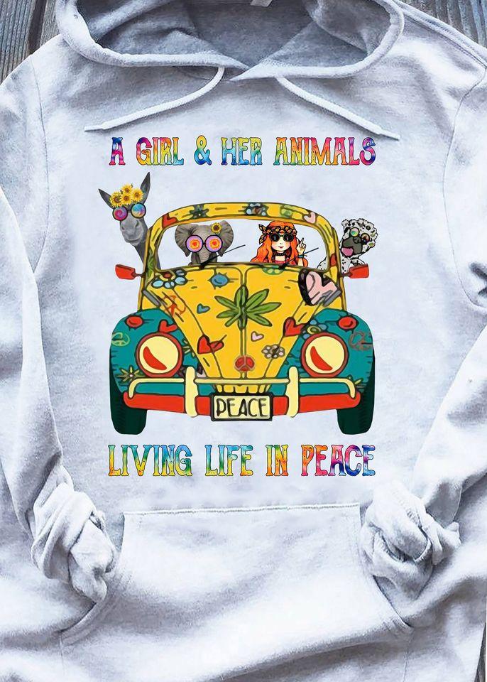 A Girl And Her Animals Living Life In Peace Hippie Girl Standard Hoodie