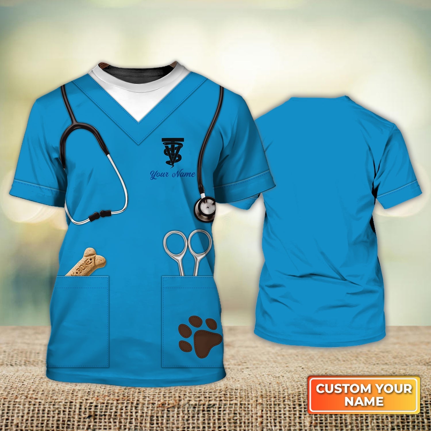 Personalized Name 3D Tshirt For A Veterinarian Animal Veterinarian Uniform Light Blue