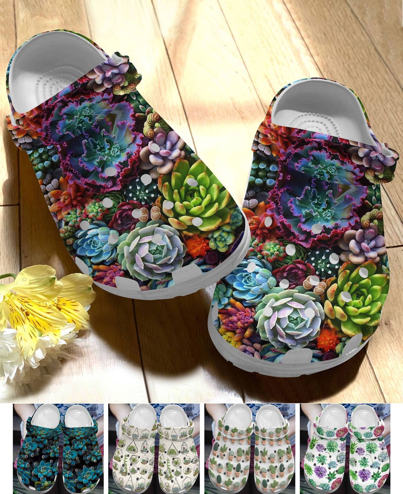 Succulent Personalize Clog, Custom Name, Text, Fashion Style For Women, Men, Kid, Print 3D Lovely Garden 5 Options