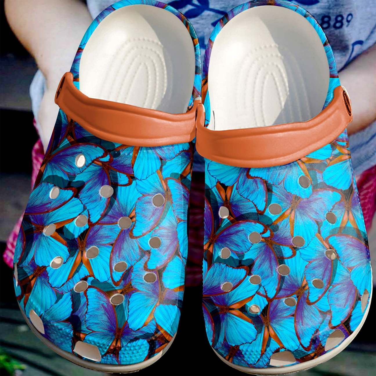 Butterfly Personalized Clog, Custom Name, Text Blue Butterfly Pattern, Fashion Style For Women, Men, Kid, Print 3D