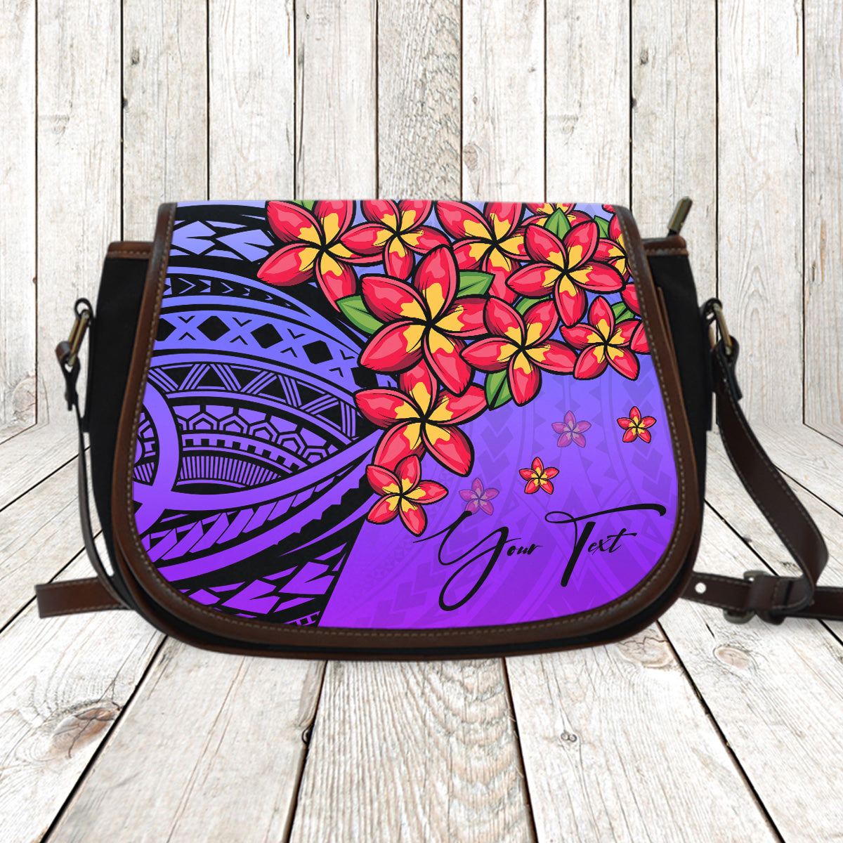 (Custom) Polynesian Plumeria Purple Saddle Bag Personal Signature A24