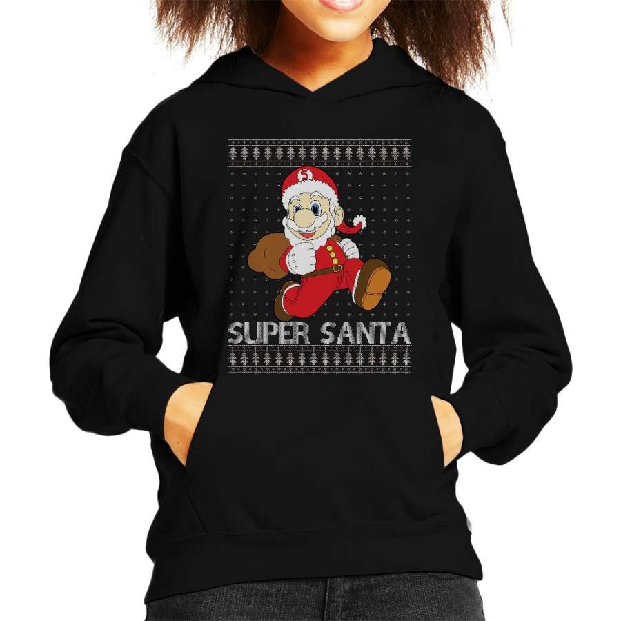 Super Mario Santa Christmas Knit Pattern Kid’s Hooded Sweatshirt