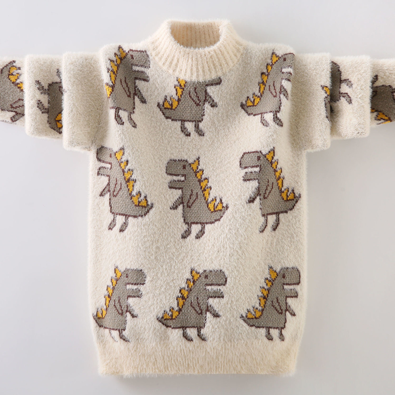 Winter Boys Sweater Teens Knitwear Cartoon Dinosaur Turtleneck Pullovers Warm Girls Knitted Sweaters Children Clothing Tops Wear alx