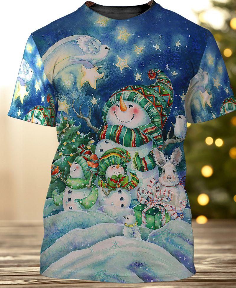 3D Full Printing Snowman And Starry Night Shirt Gift For Christmas Holiday 3D Tshirt